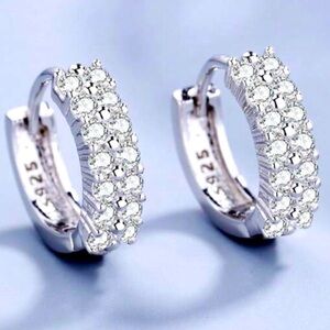 925 Sterling Silver Double Cubic Zirconia Hoops